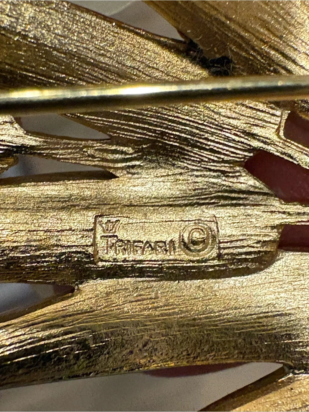 Crown Trifari Gold Textured Leaf Branch Brooch - Elegant Vintage Style